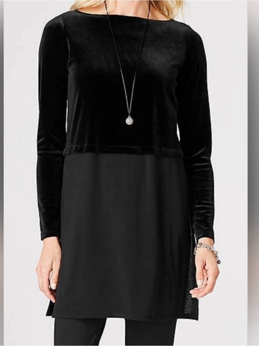 J.JILL Black Velvet Mixed Media Long Sleeve Tunic Top Sz XL